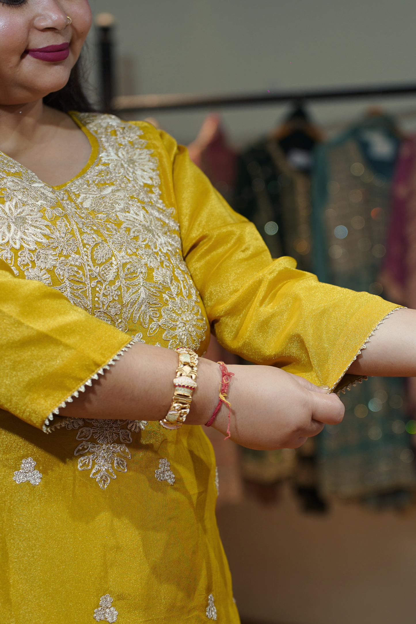 Aarvika Tissue Shimmer Suit With Zari Embroidery