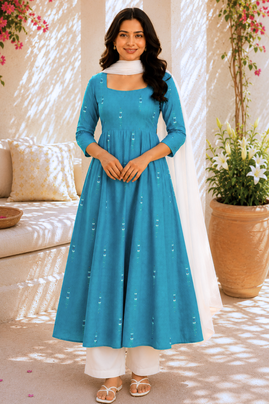 Firozi Cascade Rayon Anarkali Set