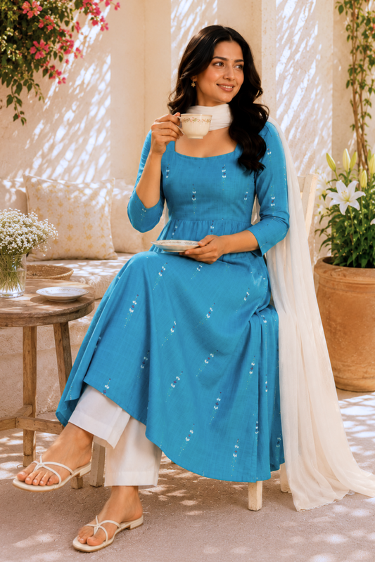 Firozi Cascade Rayon Anarkali Set