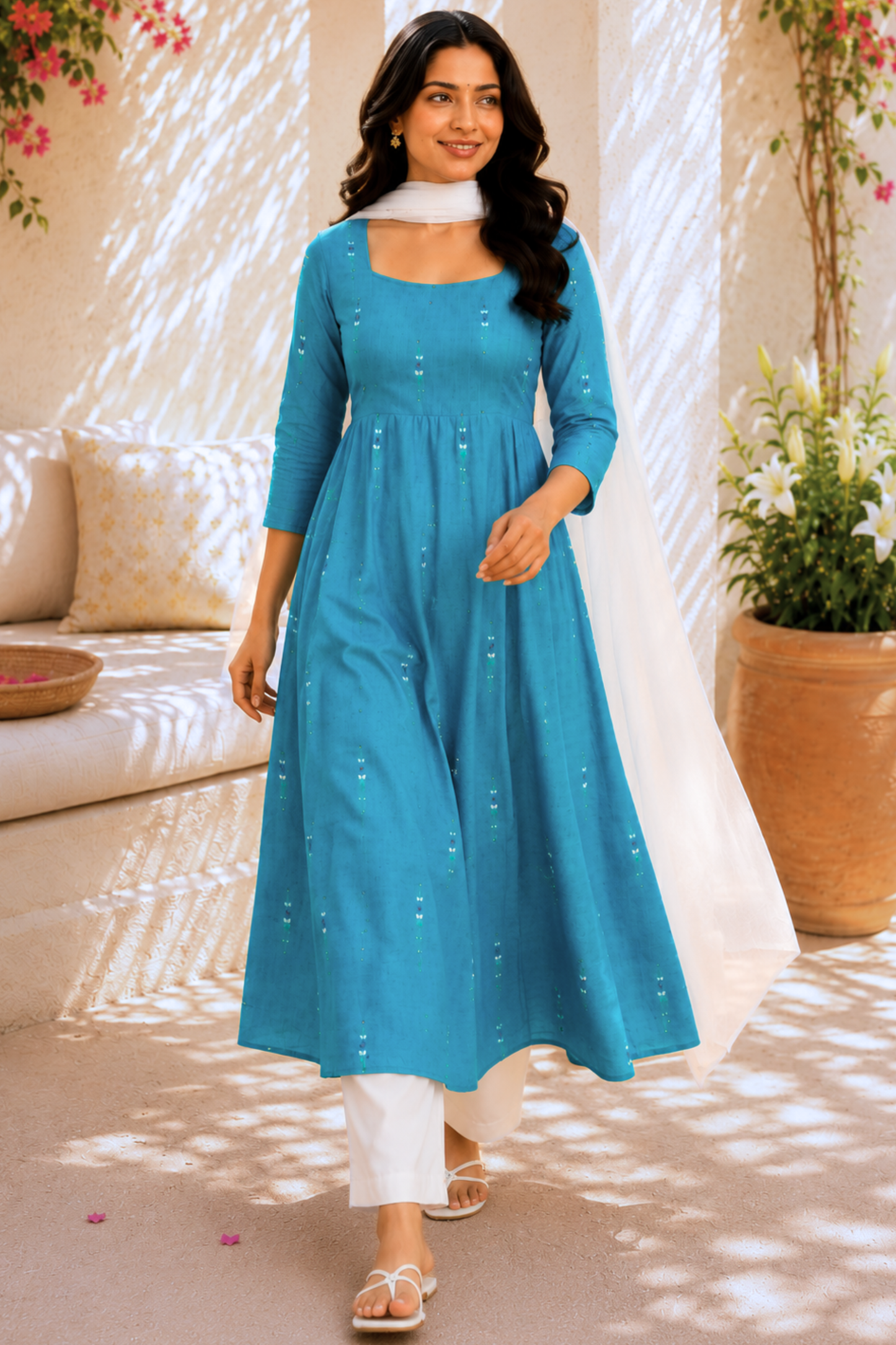 Firozi Cascade Rayon Anarkali Set