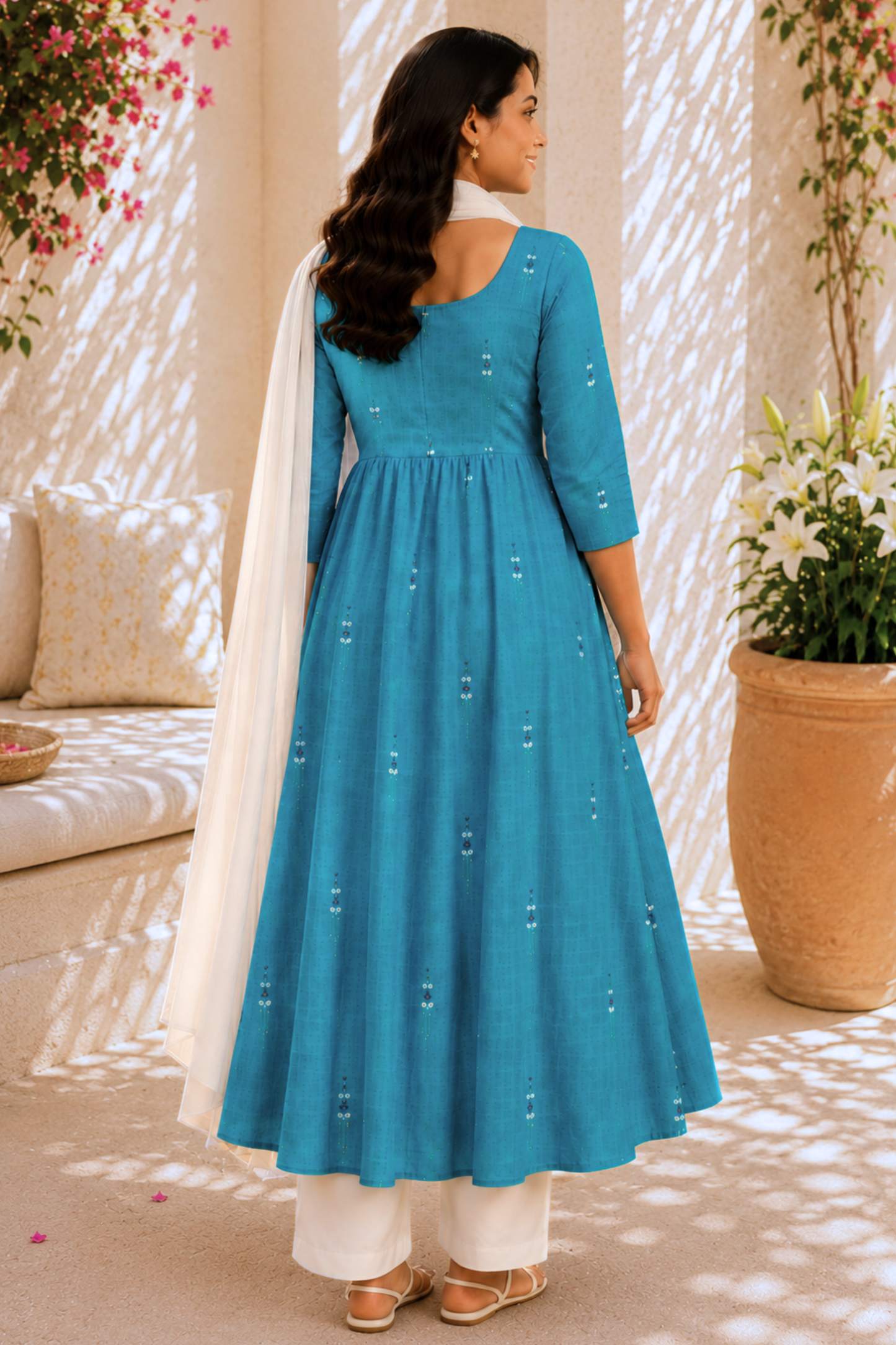 Firozi Cascade Rayon Anarkali Set