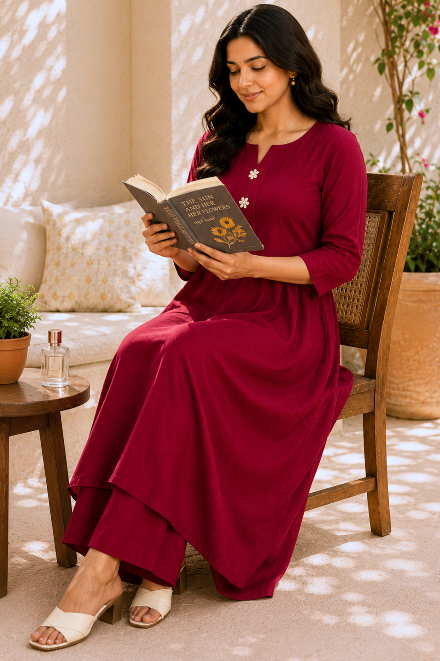 Maroon Aura Rayon Anarkali Set With Dupatta