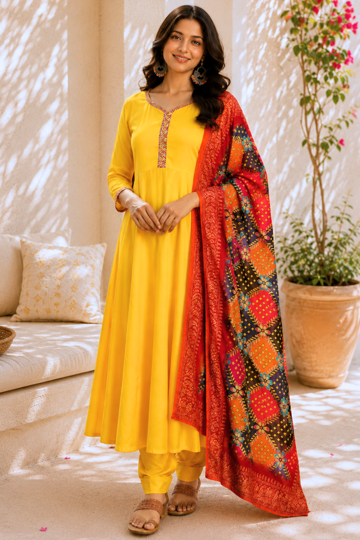 Golden Glow Rayon Anarkali Set