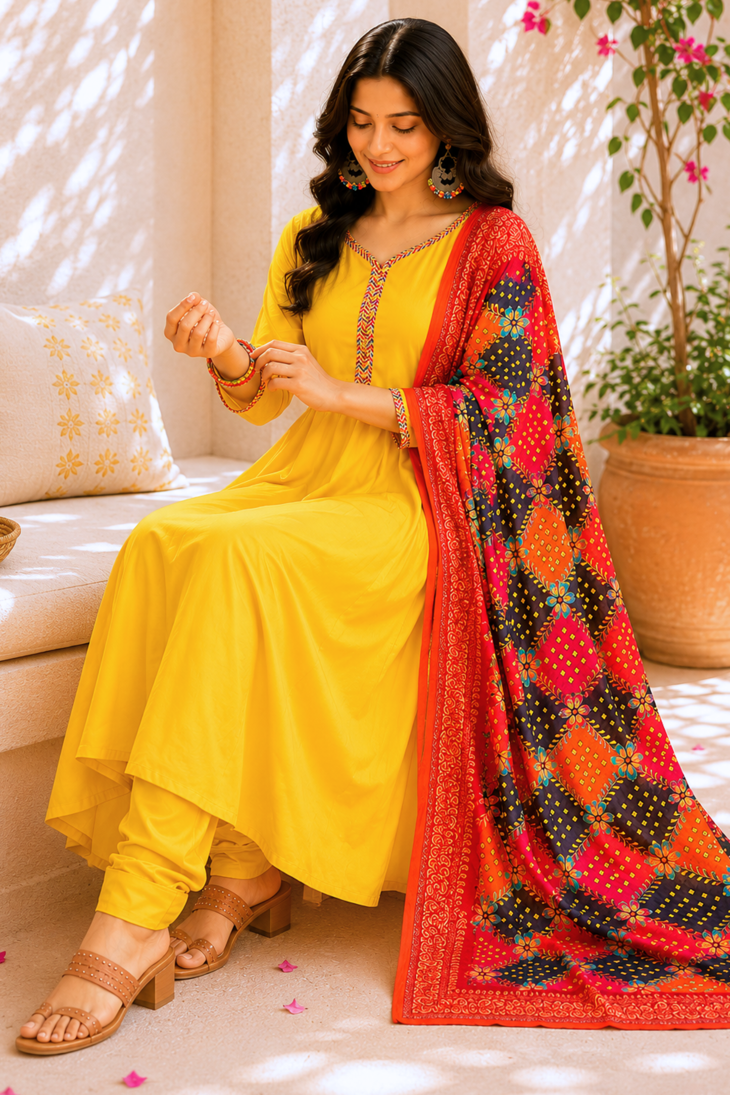 Golden Glow Rayon Anarkali Set