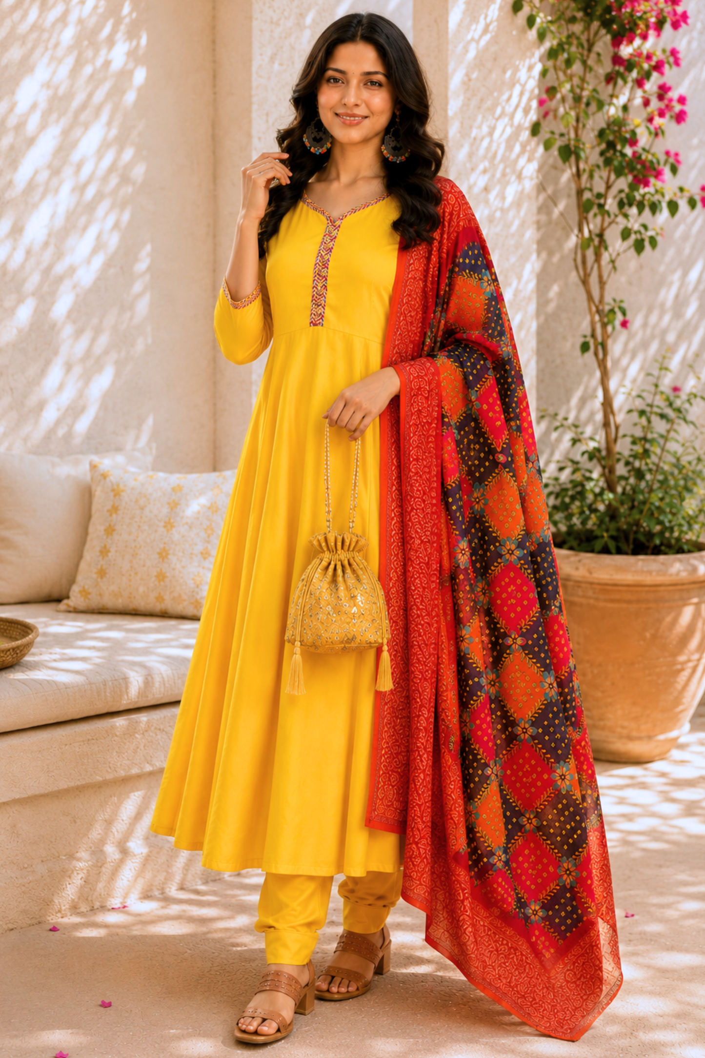 Golden Glow Rayon Anarkali Set