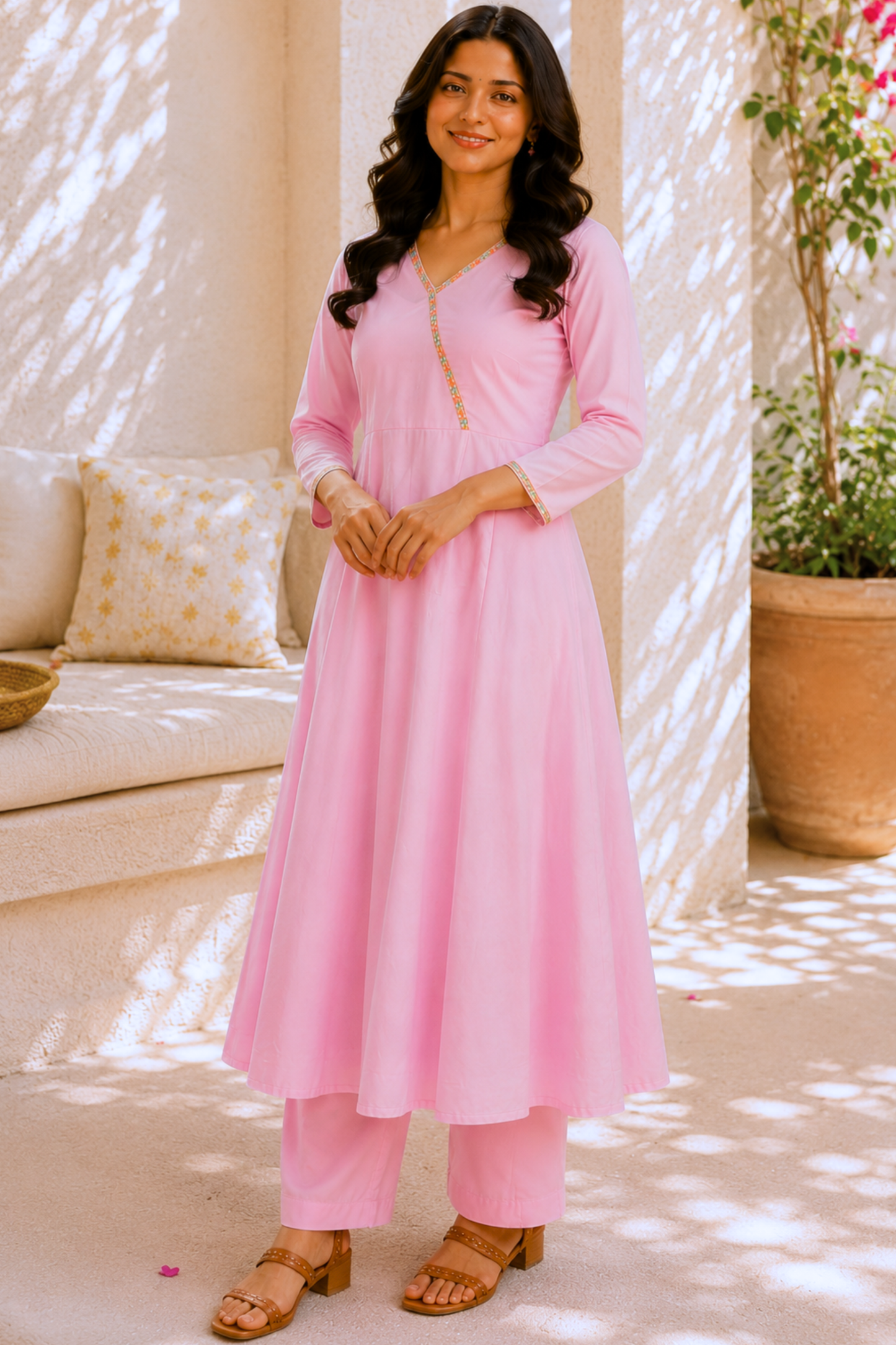 Rosewood Pink Rayon Anarkali Set