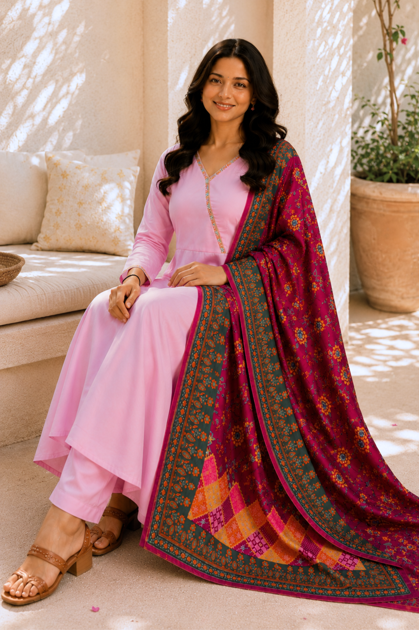 Rosewood Pink Rayon Anarkali Set