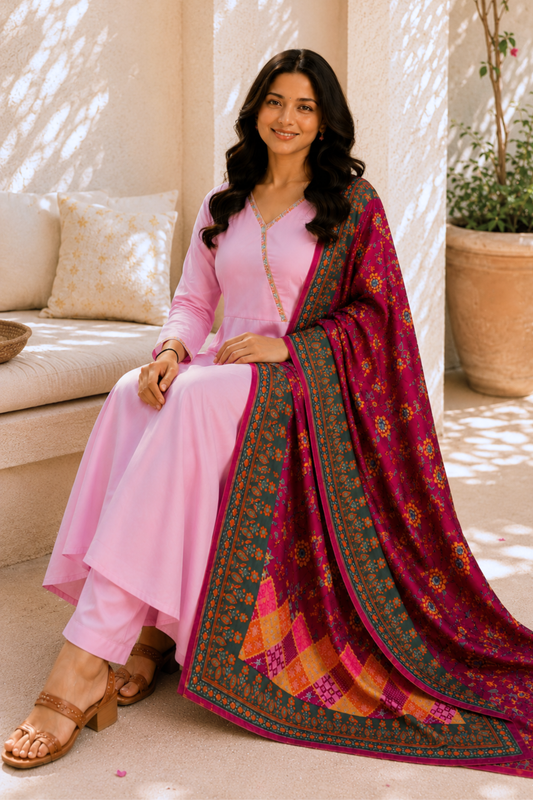 Rosewood Pink Rayon Anarkali Set