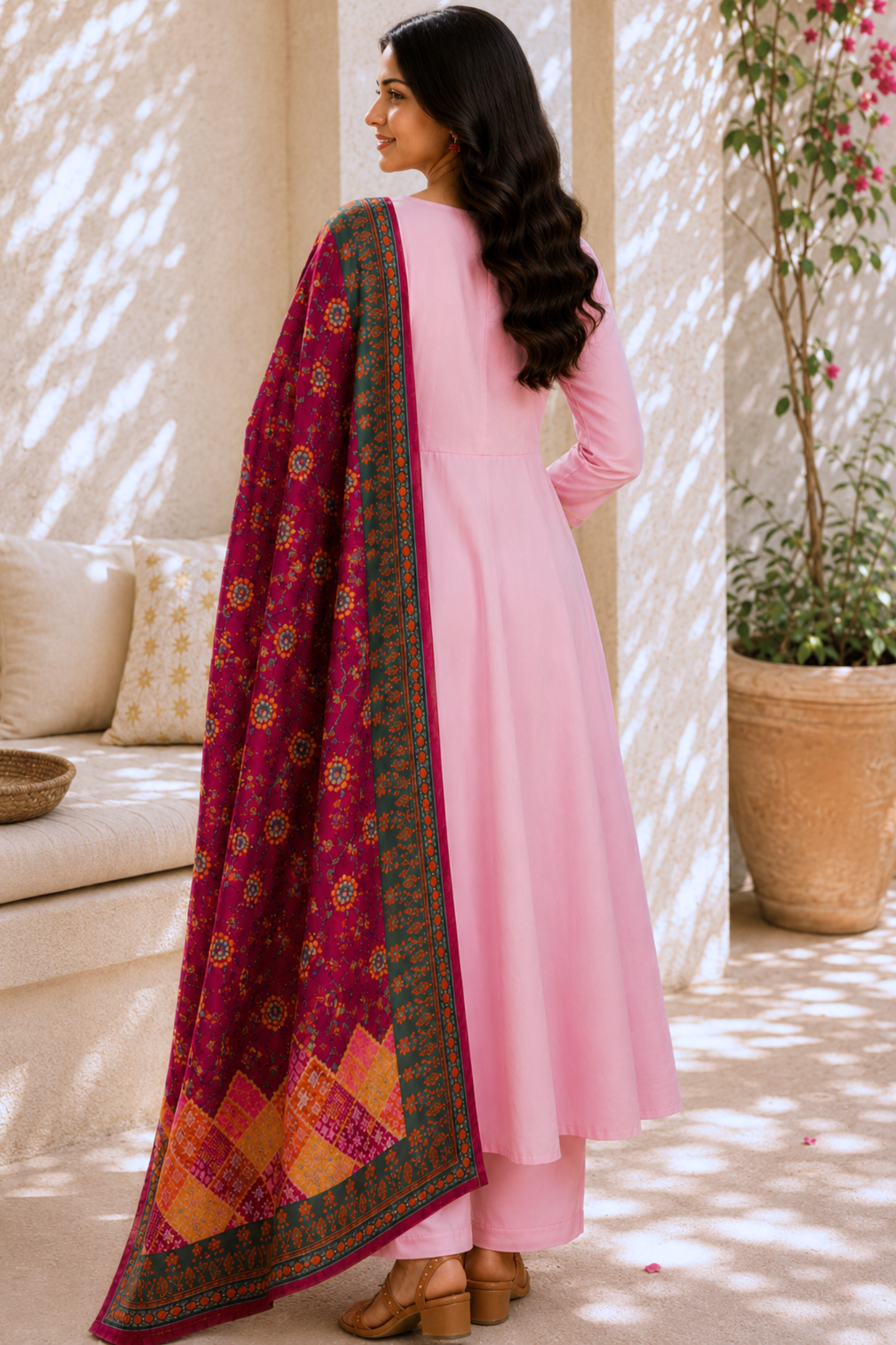 Rosewood Pink Rayon Anarkali Set