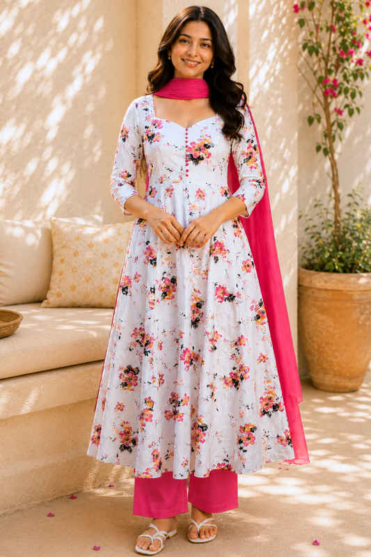 Ivory Mayfair Rayon Anarkali Set