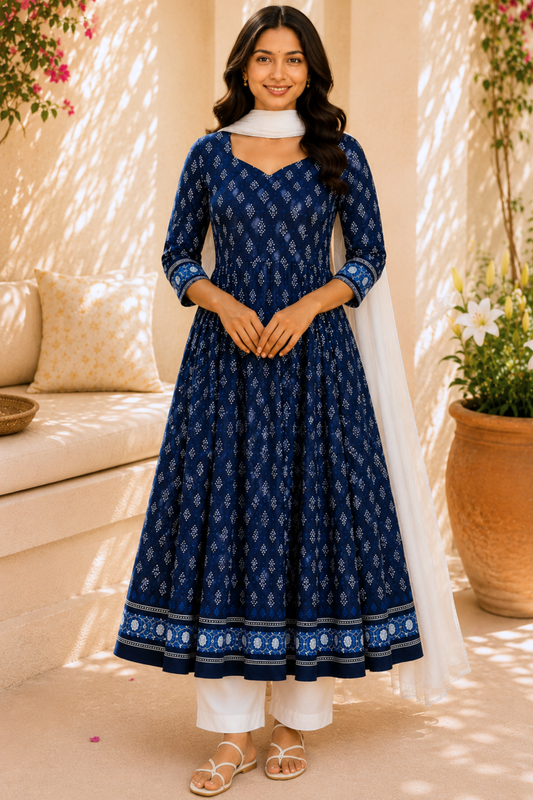 Midnight Neel Rayon Anarkali Set