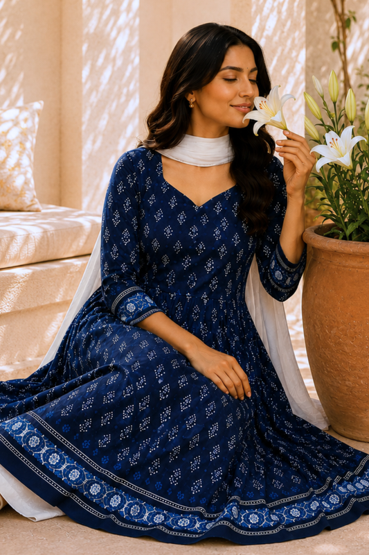 Midnight Neel Rayon Anarkali Set