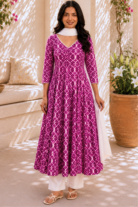 Fiery Fuchsia Rayon Anarkali Set