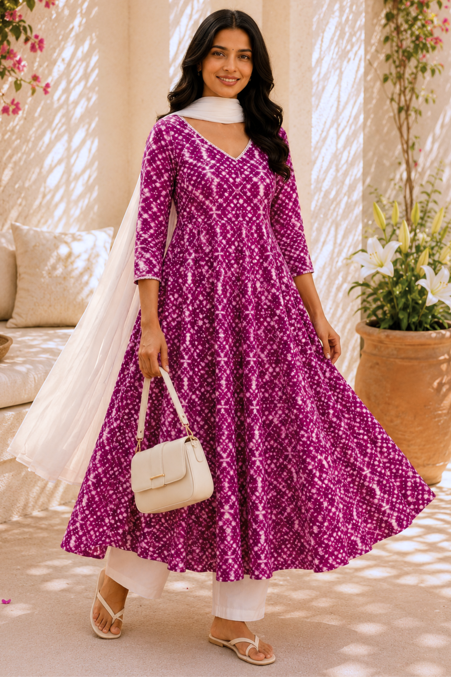 Fiery Fuchsia Rayon Anarkali Set