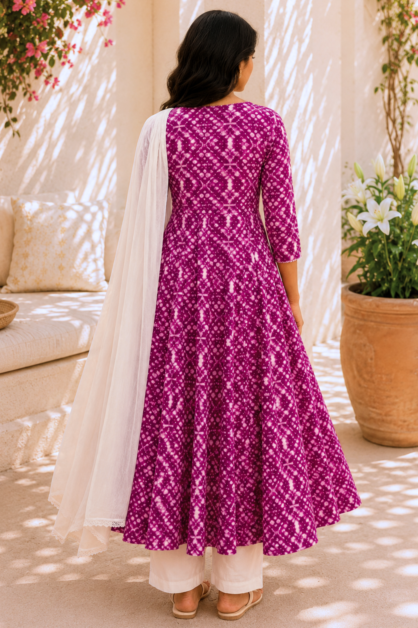 Fiery Fuchsia Rayon Anarkali Set