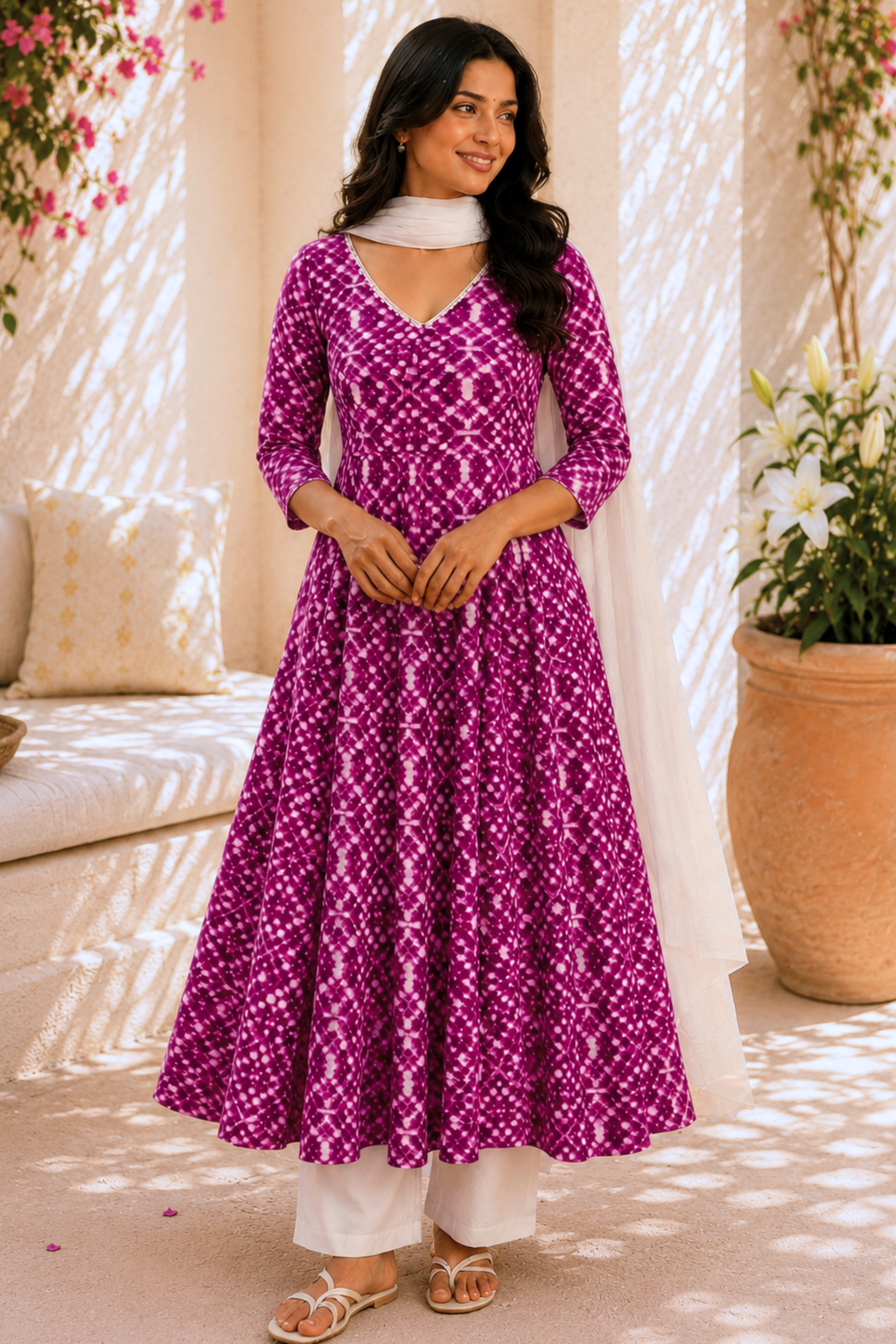 Fiery Fuchsia Rayon Anarkali Set