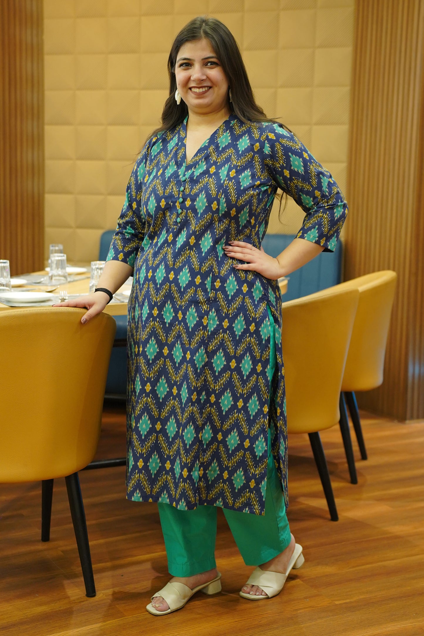 Aqua Indigo Ikat Cotton Kali Kurta