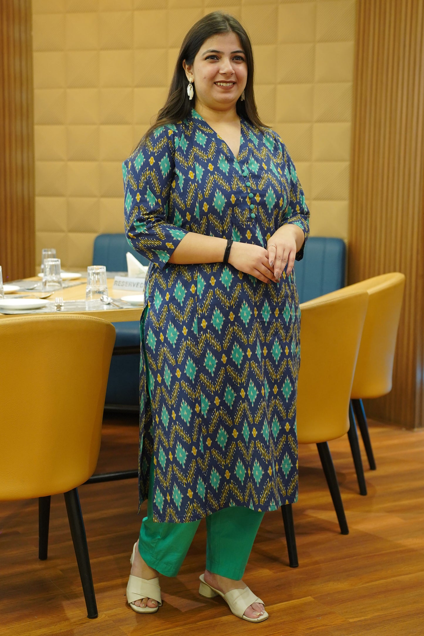 Aqua Indigo Ikat Cotton Kali Kurta