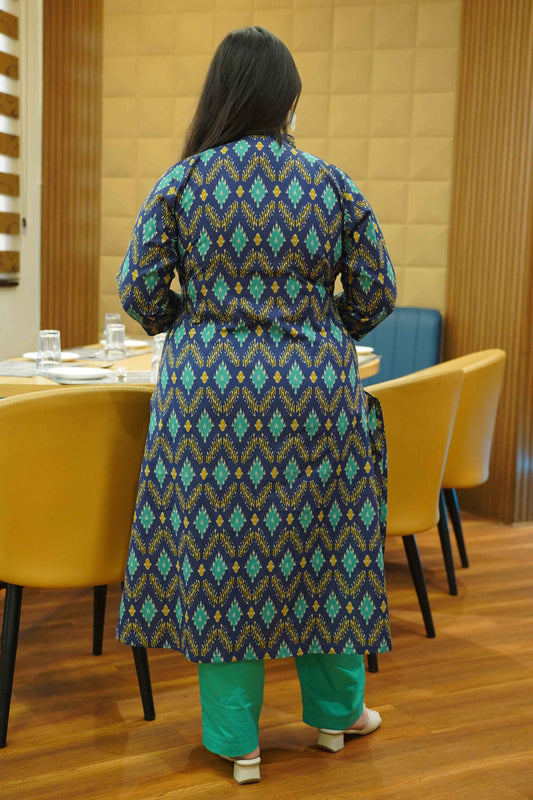 Aqua Indigo Ikat Cotton Kali Kurta