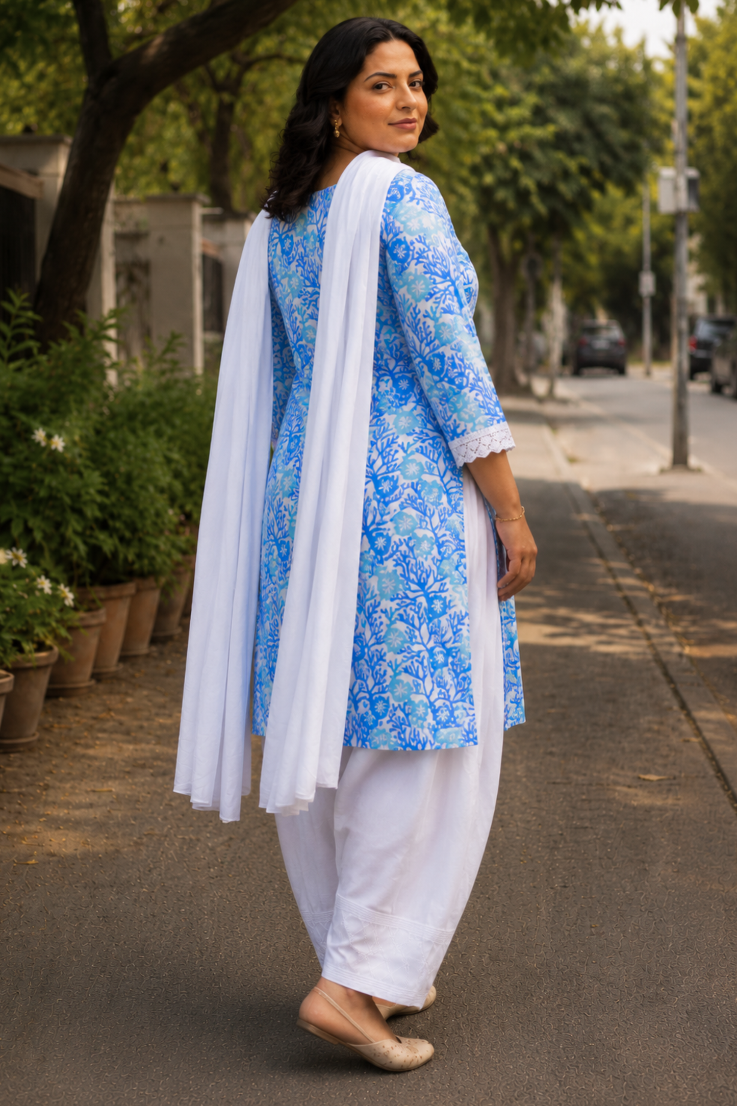 Azure Bloom Printed Farshi Salwar Suit