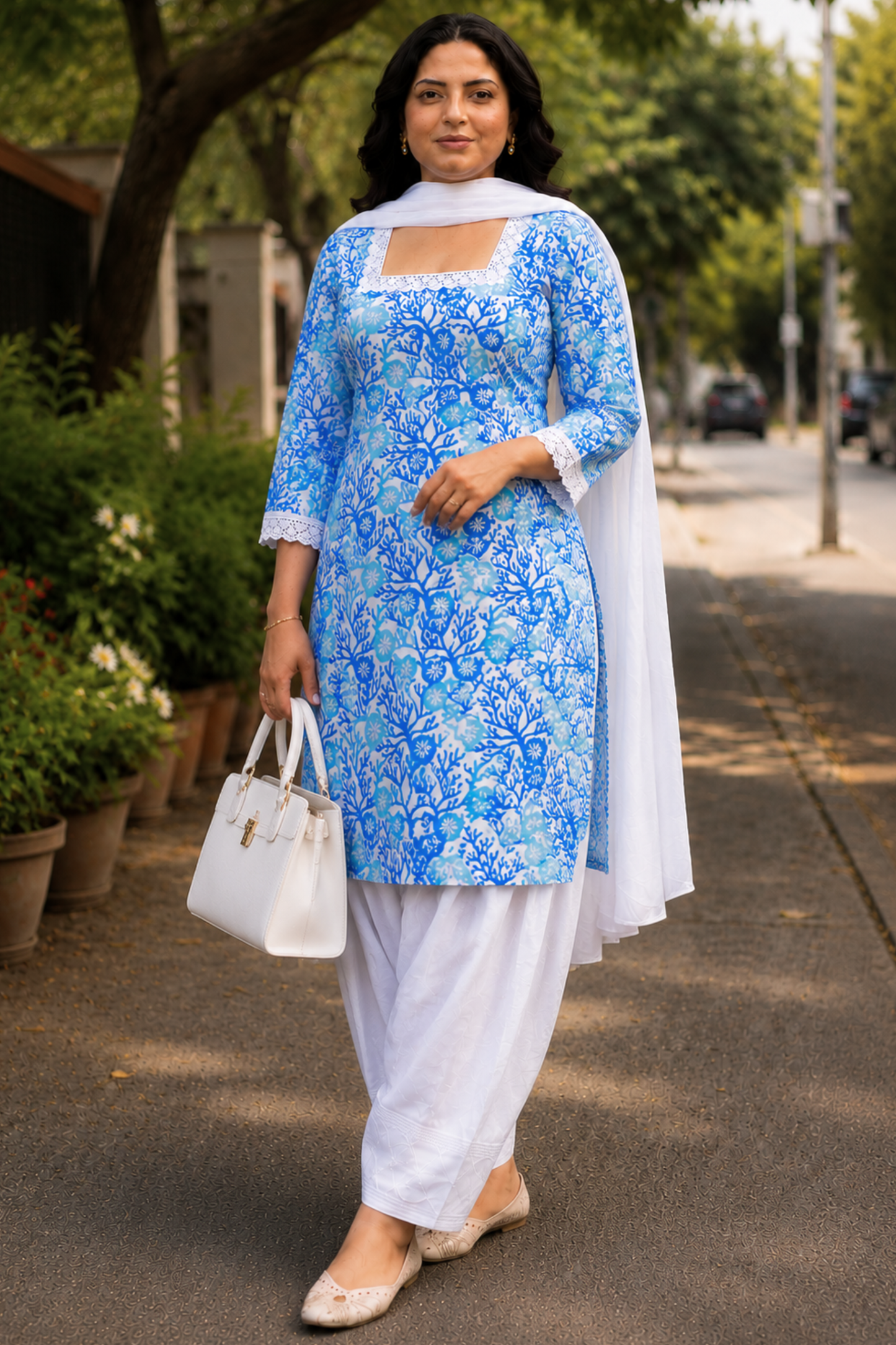 Azure Bloom Printed Farshi Salwar Suit