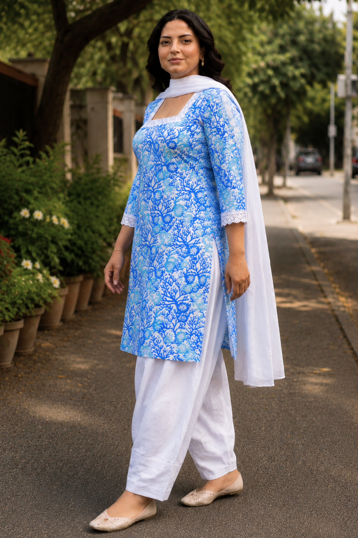 Azure Bloom Printed Farshi Salwar Suit