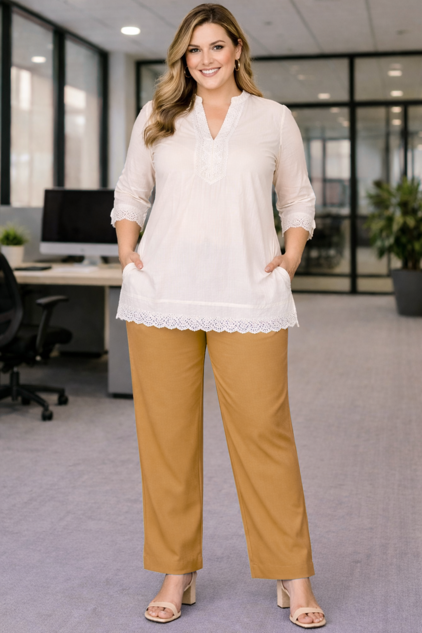 Beige Anti Wrinkle Kurti Pants