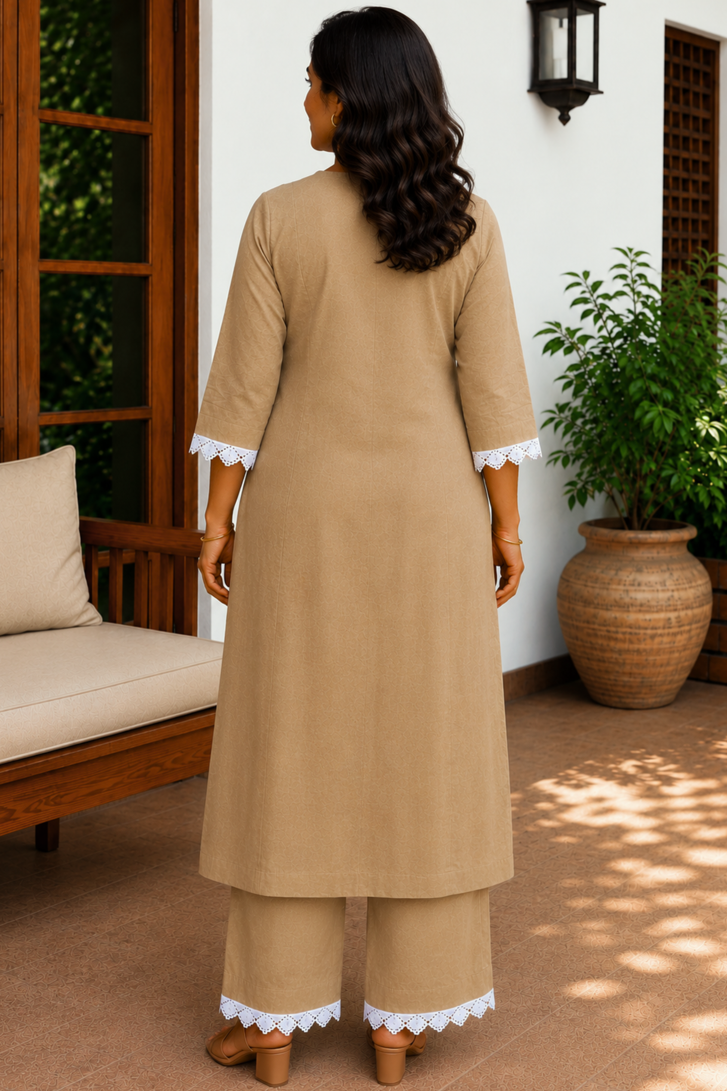 Toasted Almond Cotton Kurta With Pants