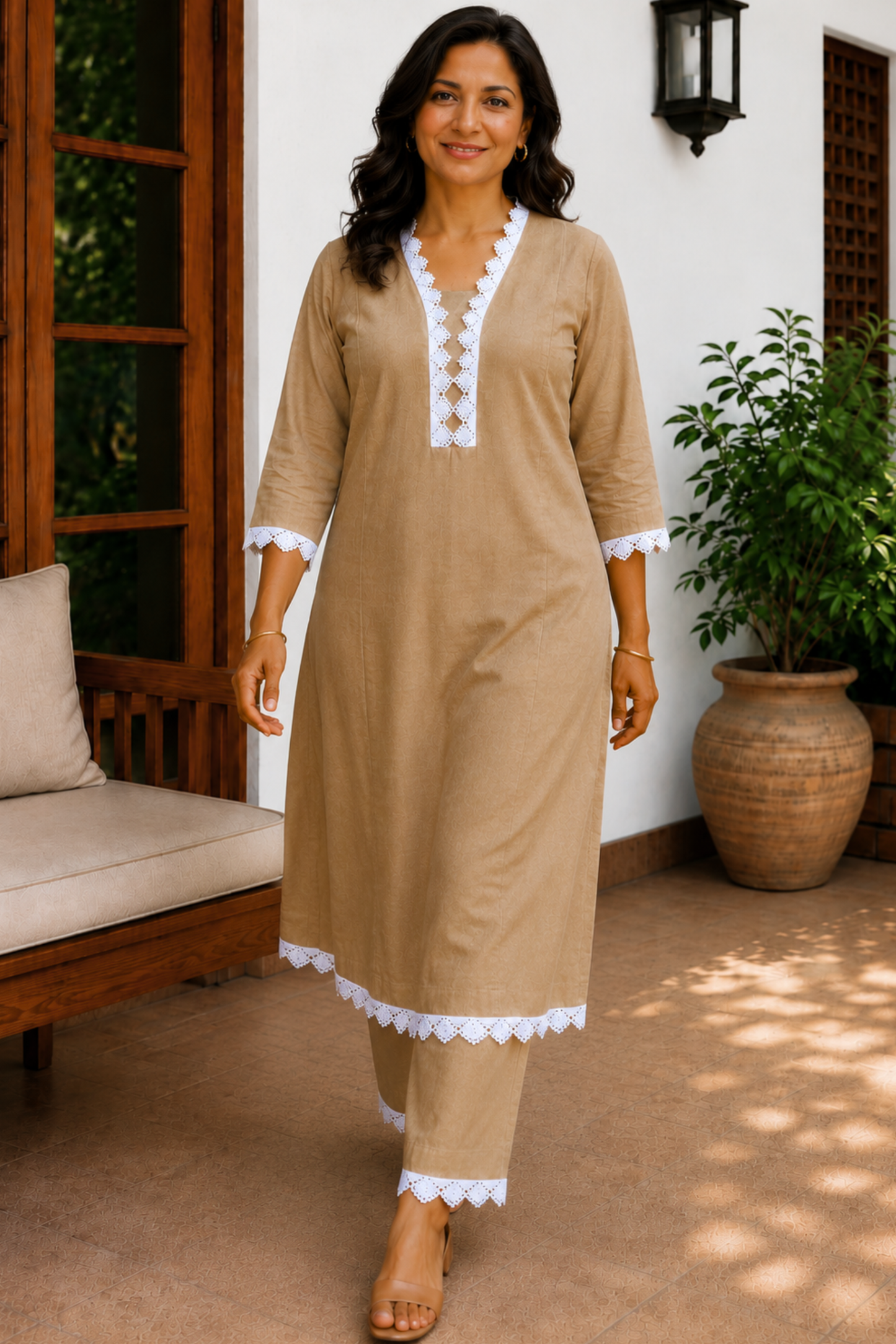 Toasted Almond Cotton Kurta With Pants