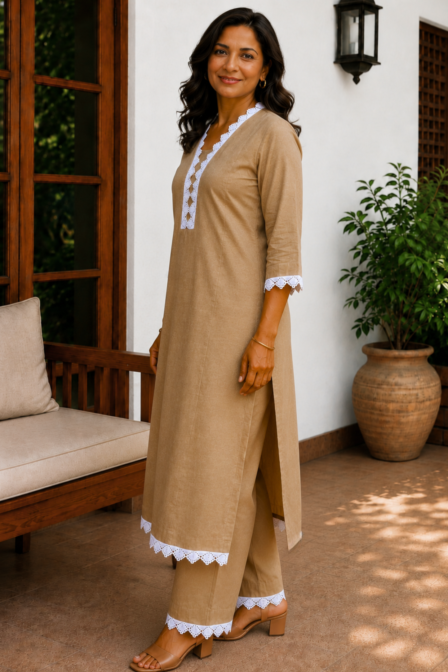 Toasted Almond Cotton Kurta With Pants