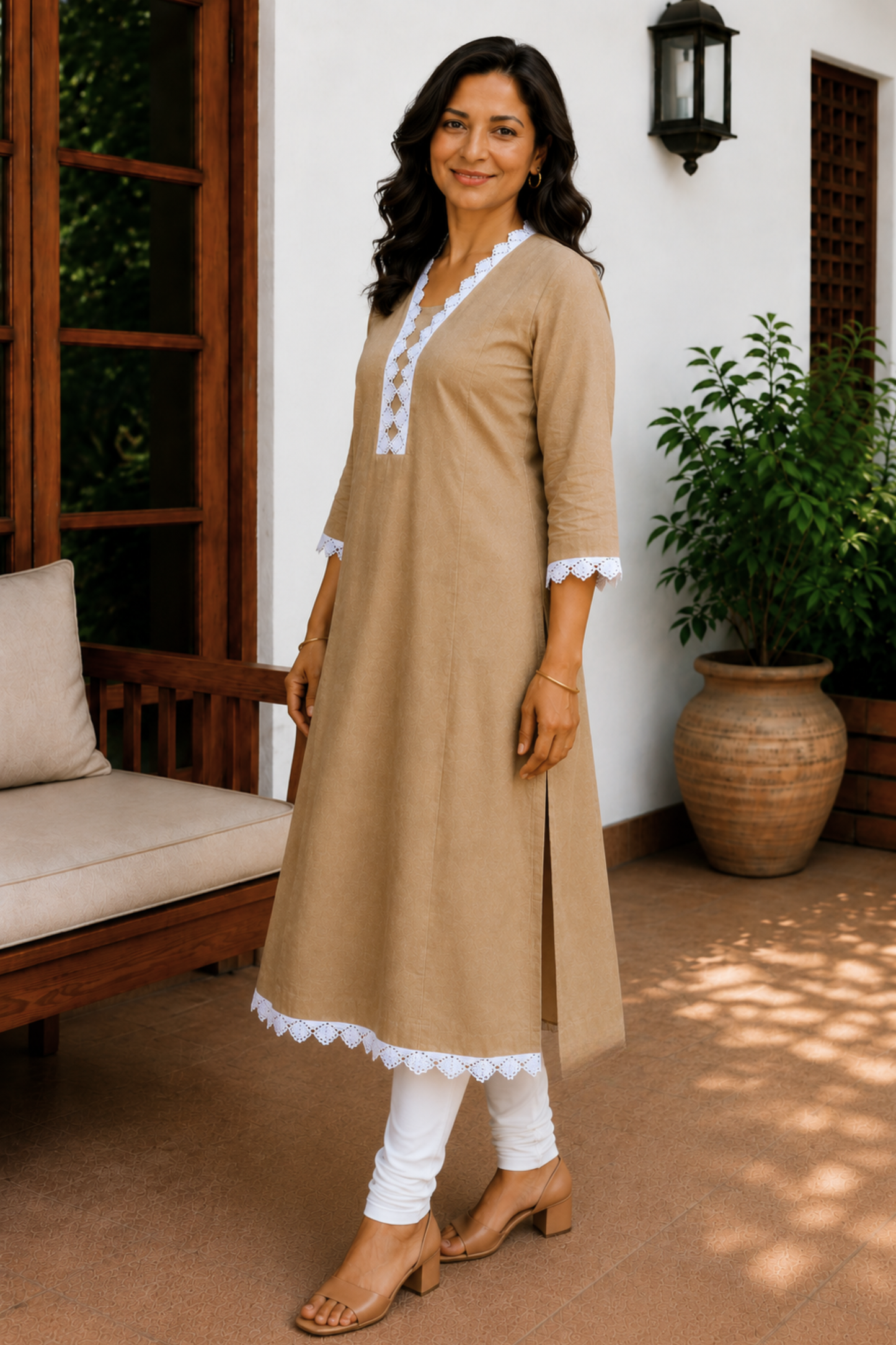 Toasted Almond A-line Cotton Kurta