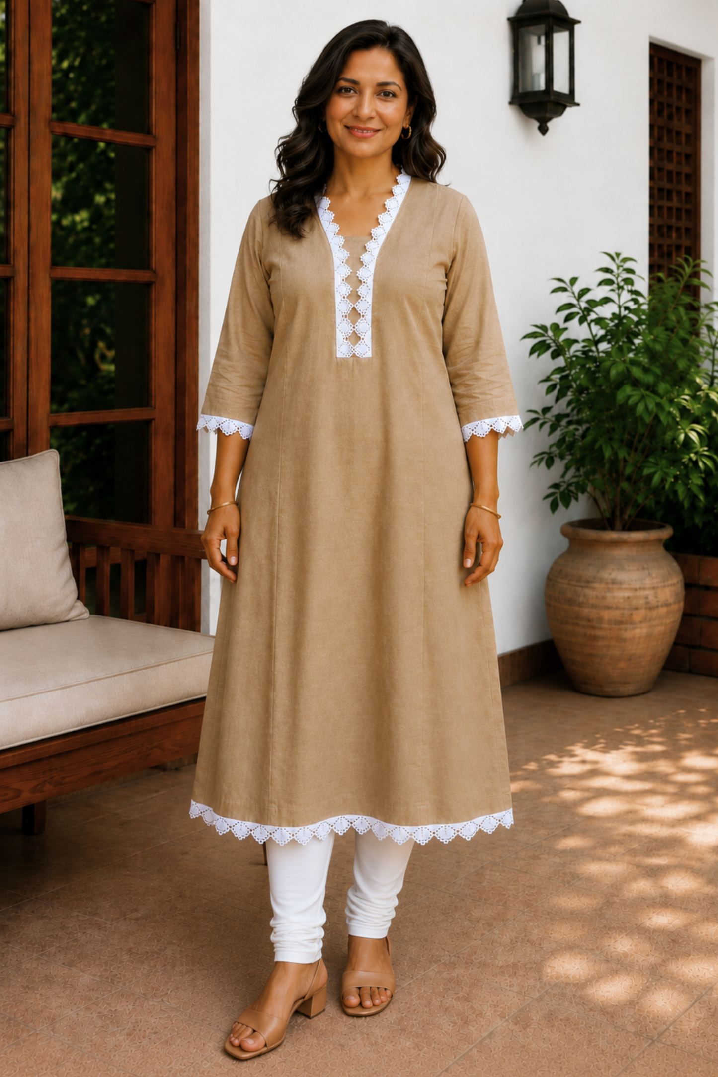 Toasted Almond A-line Cotton Kurta
