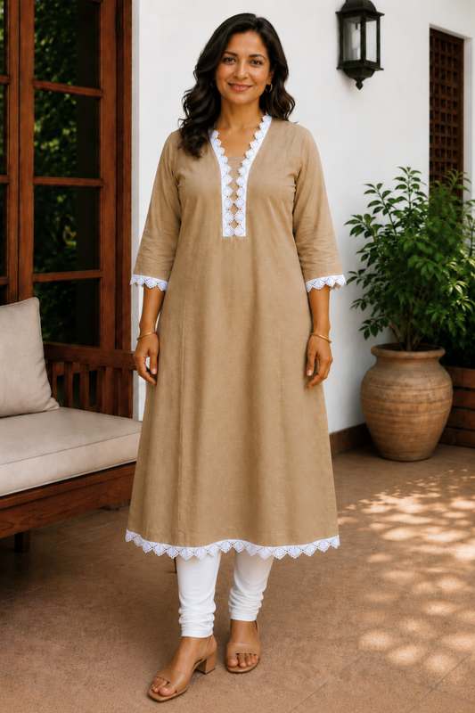 Toasted Almond A-line Cotton Kurta