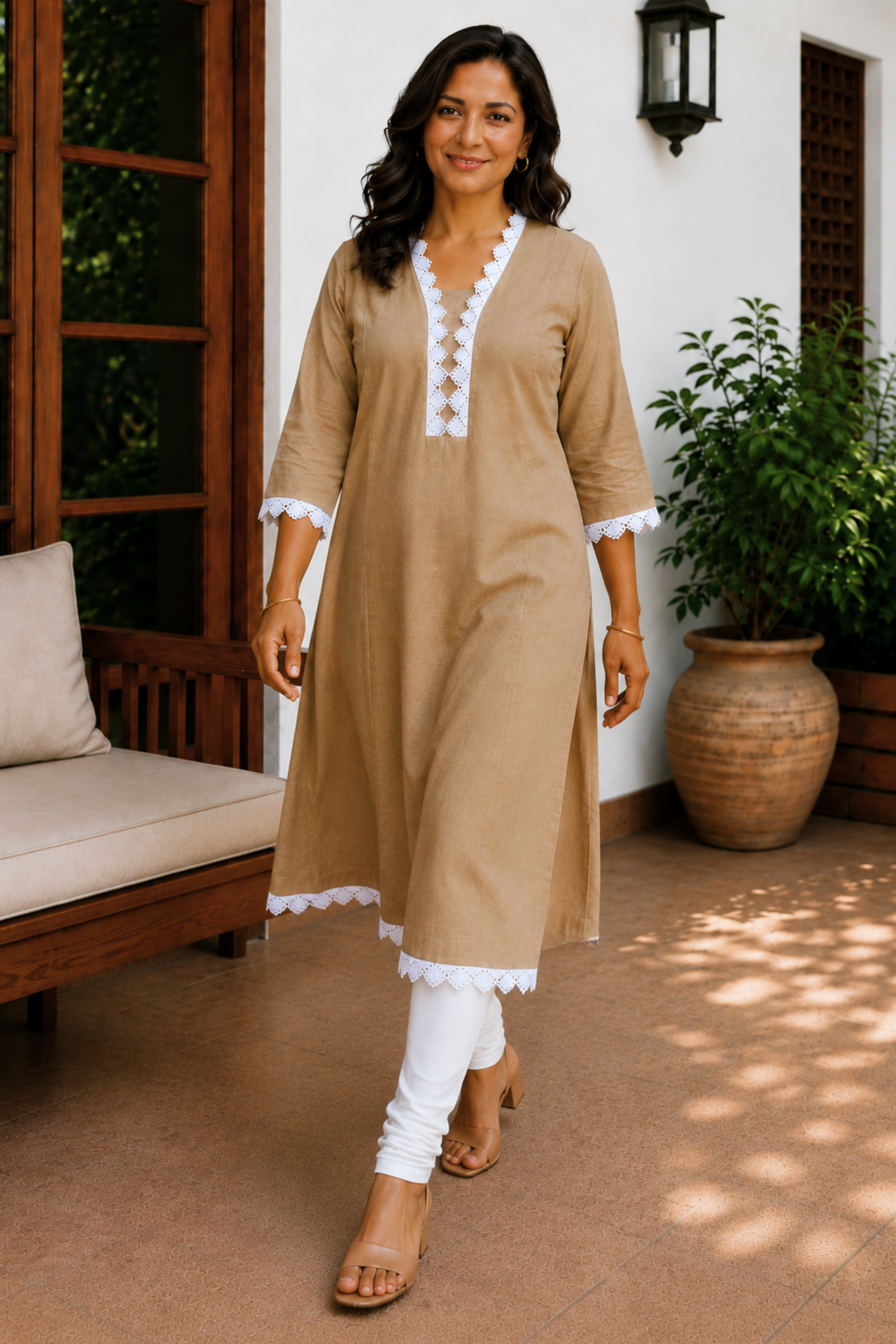 Toasted Almond A-line Cotton Kurta