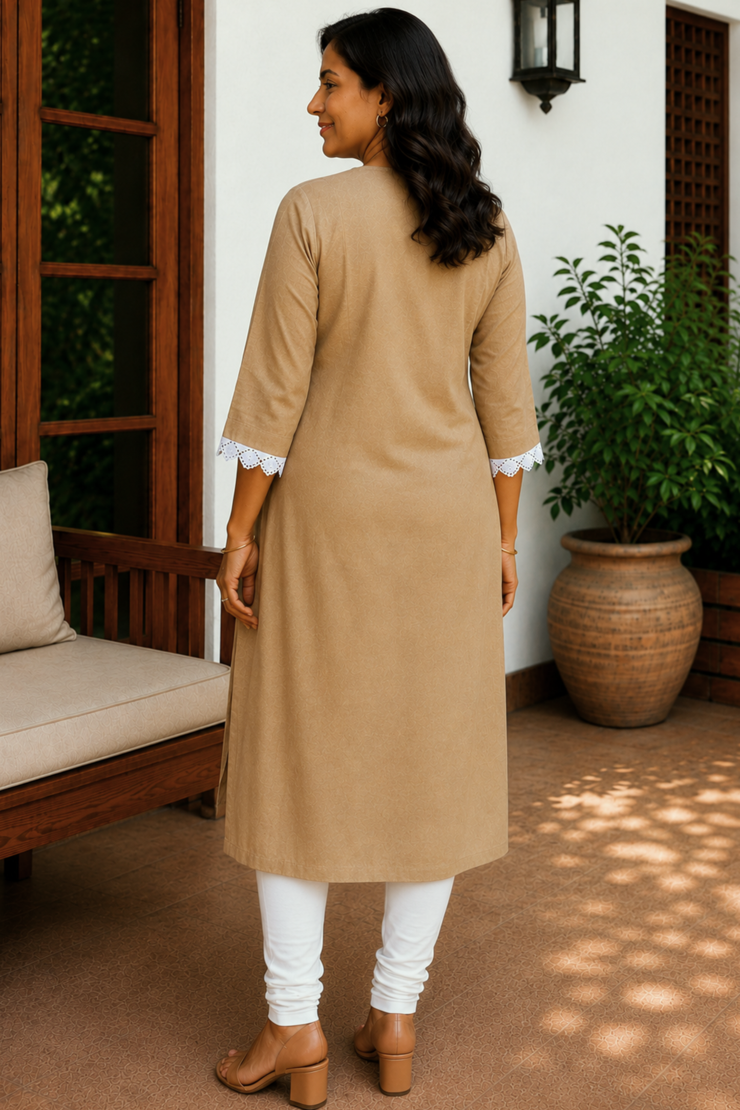Toasted Almond A-line Cotton Kurta