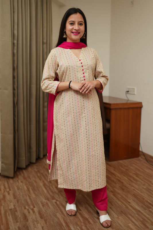 Almond Weaves Cotton Kurta Set