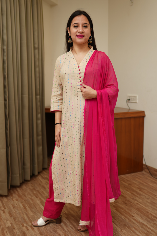 Almond Weaves Cotton Kurta Set