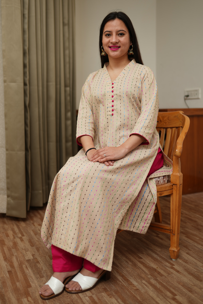 Almond Weaves Cotton Kurta Set