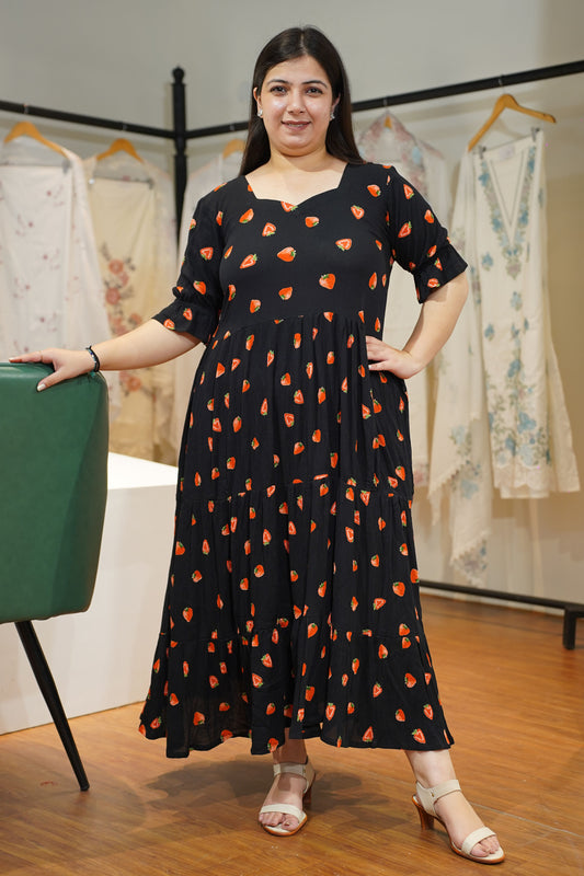 Berry Black Tiered Calf Dress