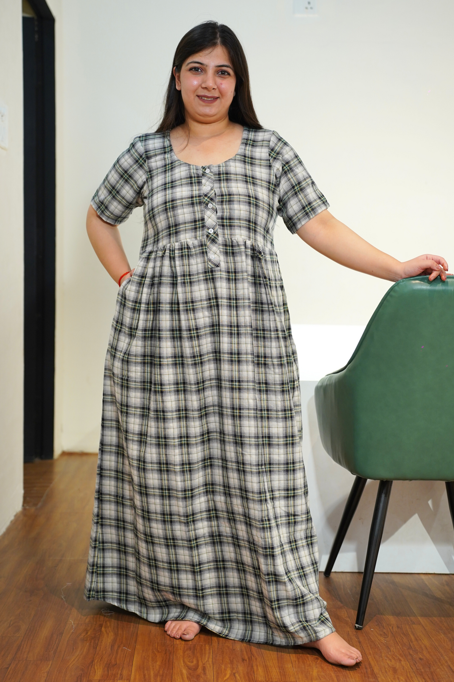 Smoky Checked Cotton Night Gown