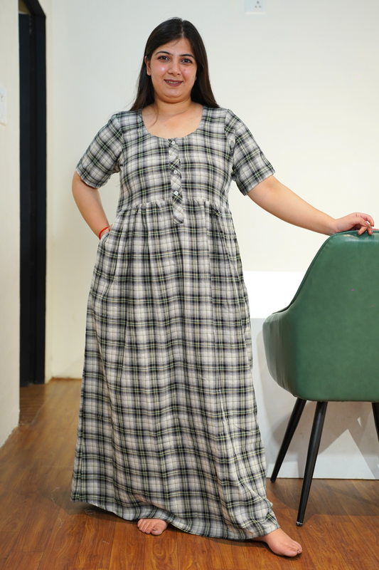 Smoky Checked Cotton Night Gown