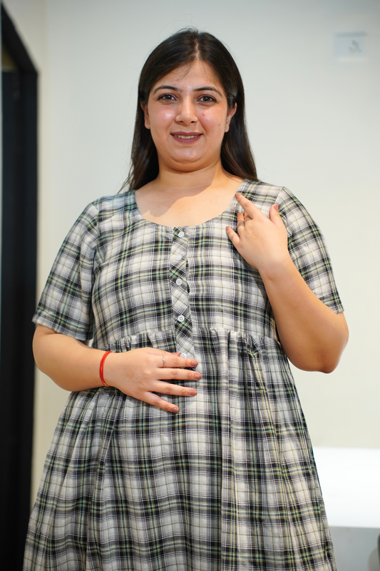 Smoky Checked Cotton Night Gown