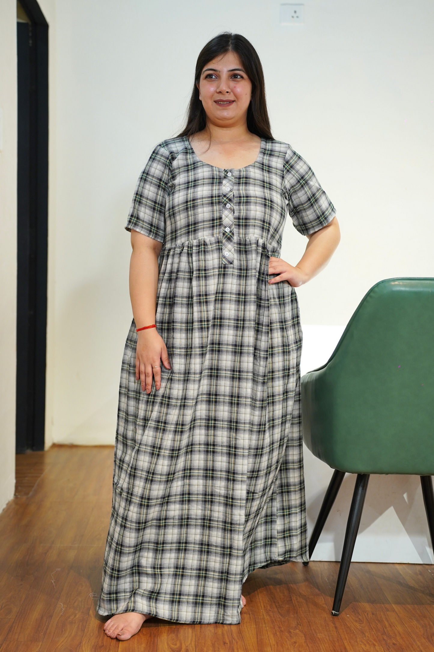 Smoky Checked Cotton Night Gown