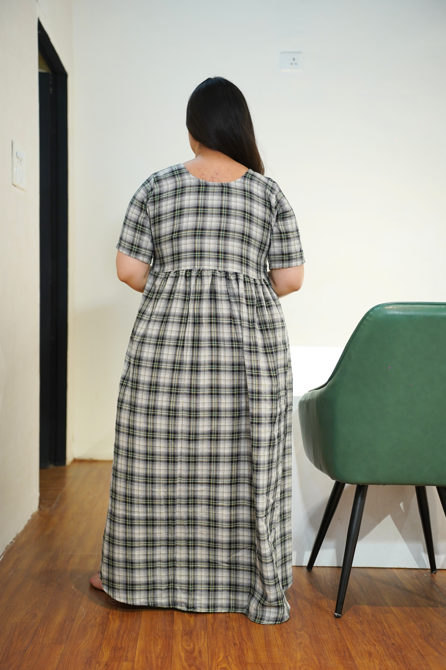 Smoky Checked Cotton Night Gown