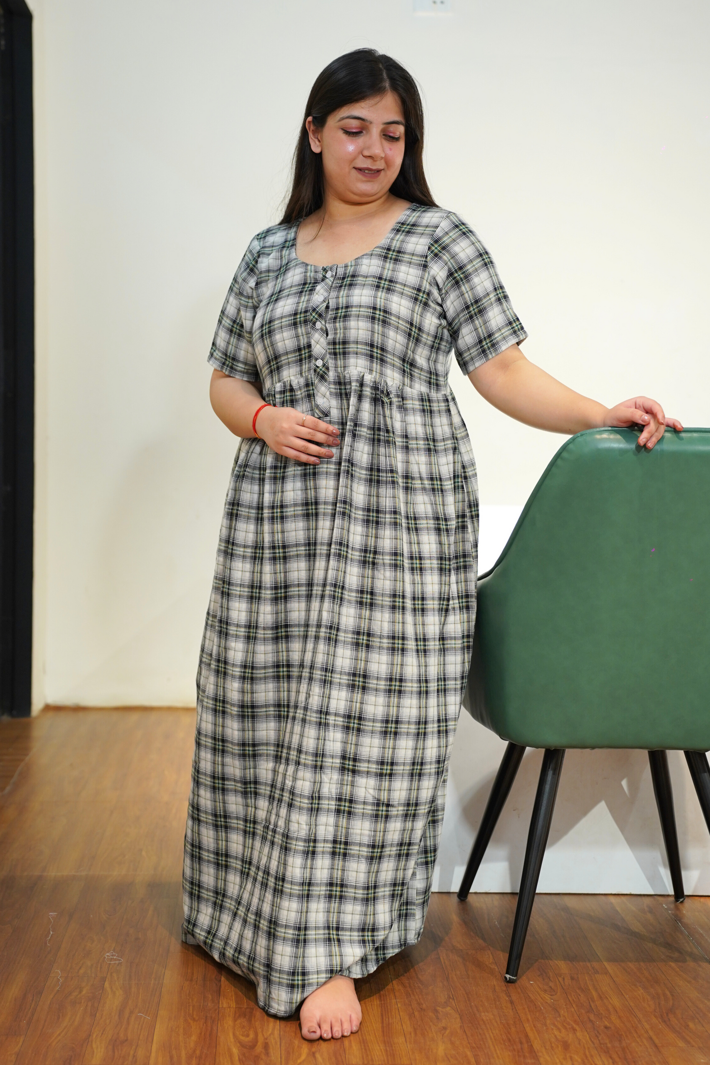 Smoky Checked Cotton Night Gown