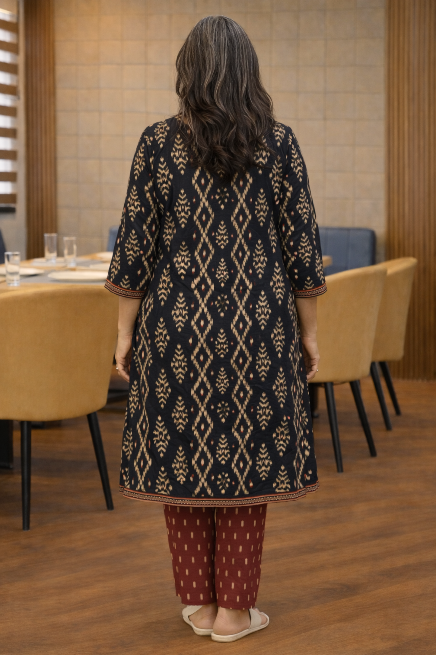 Midnight Ikat Kali Kurta With Cotton Pants