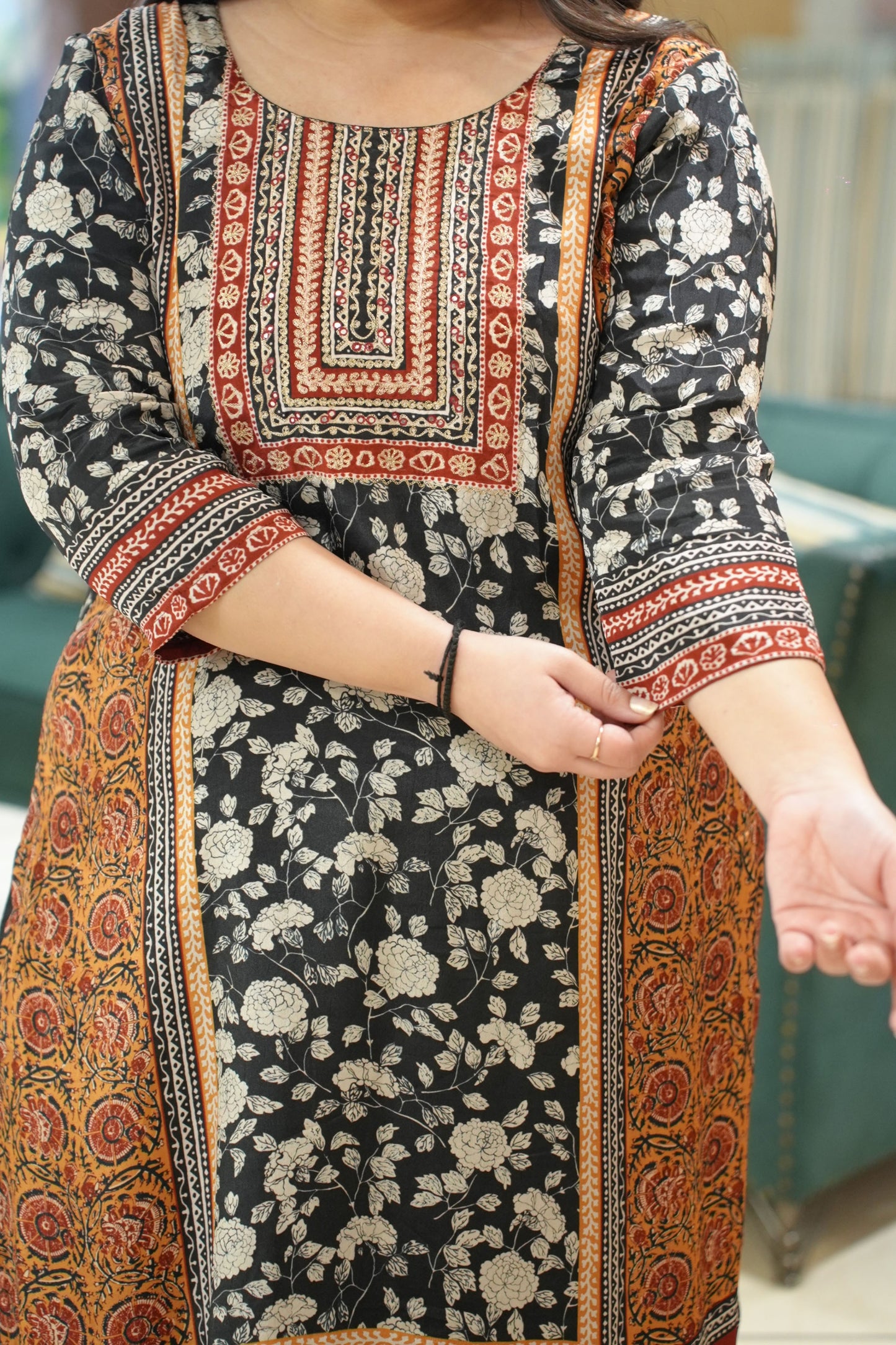 Rivaya Black Crepe Suit With Mirror Work