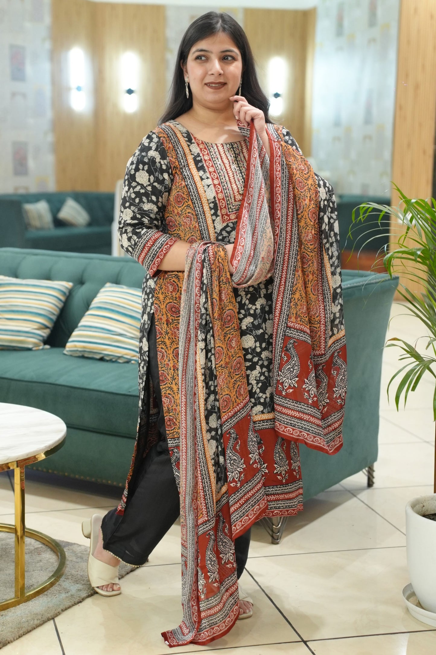 Rivaya Black Crepe Suit With Mirror Work