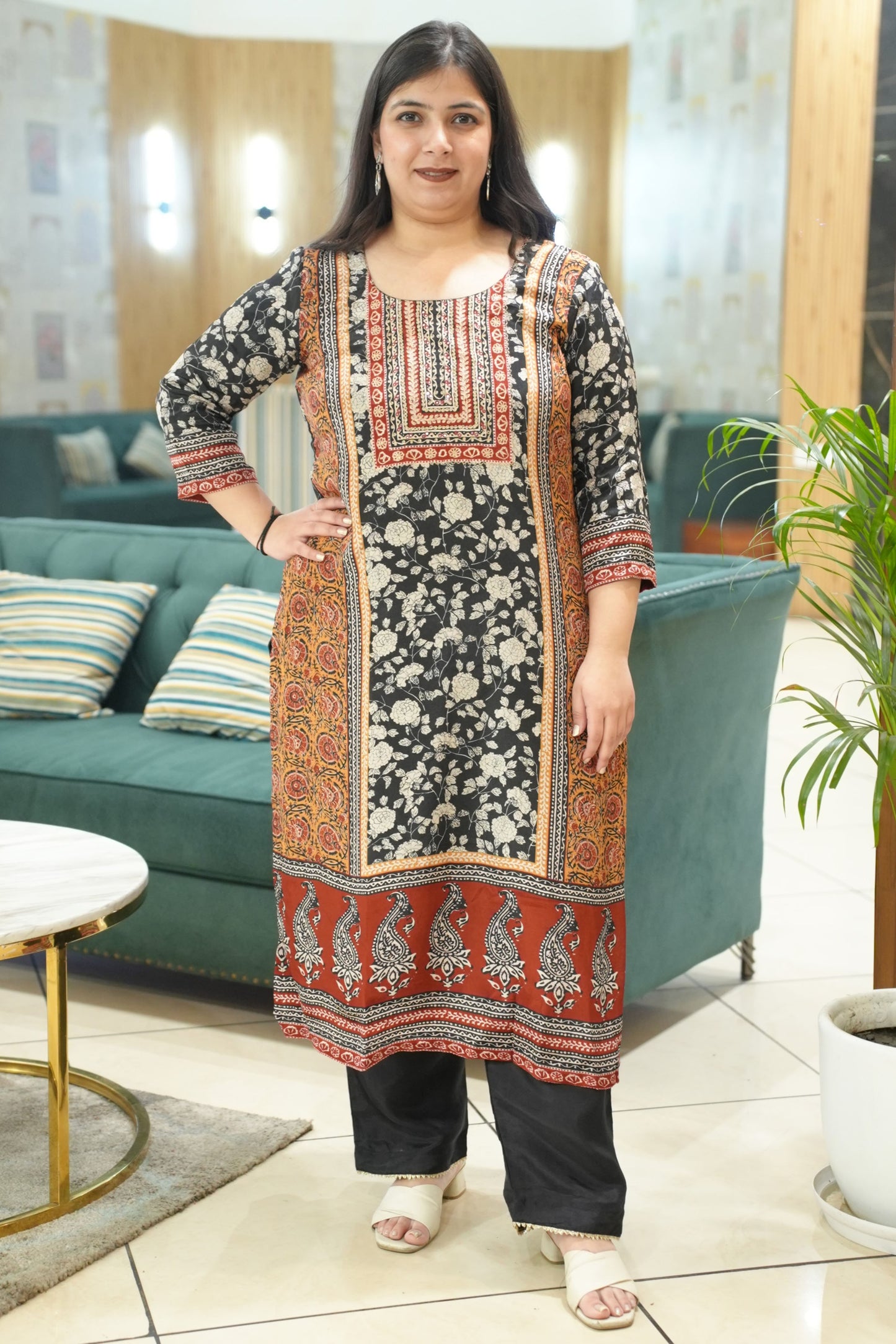 Rivaya Black Crepe Suit With Mirror Work