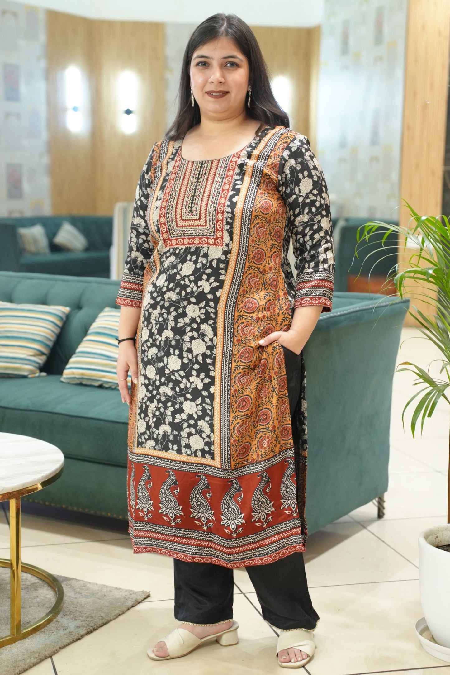 Rivaya Black Crepe Suit With Mirror Work